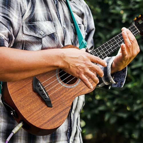 Image of 26 inch Caramel CT402 All Solid Mahogany Tenor Ukulele LCD color display Electric Uke Beginners Guitar Starter Pack Bundle Gig bag Strap Ukelele Set