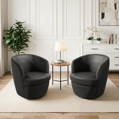Sillón Barrel Giratorio Negro Cuero Sintético miniatura 4