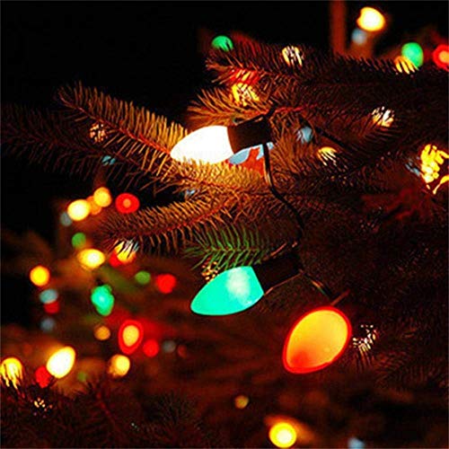 25Ft Christmas Lights Multicolor, C7 Vintage Christmas Lights With 27 Multicolor Ceramic Glass Bulbs, Hanging Outdoor String Lights For Holidays, Christmas Prom Party Wedding Decor, Green Wire #TOP5