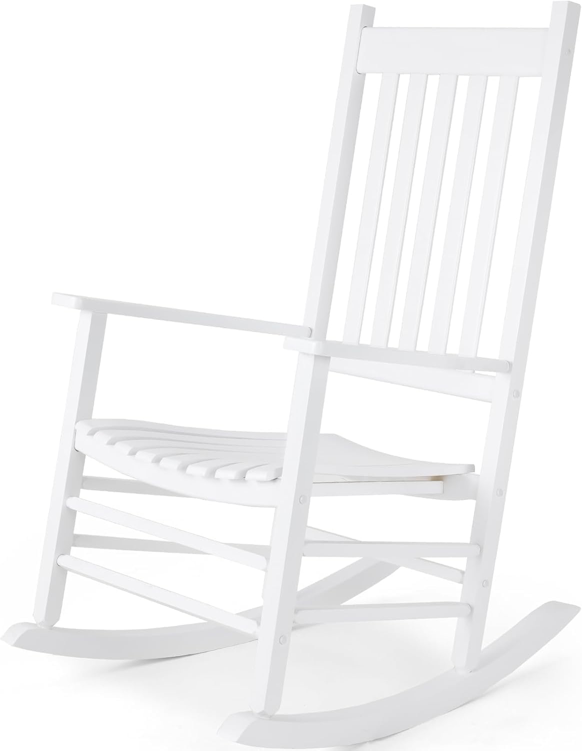 MAMIZO Sedia a dondolo in legno per esterni con schienale alto, sedia a dondolo per interni oversize, facile da montare, per giardino, prato, balcone, veranda (bianco, 2 pezzi)