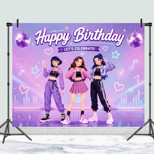 Image of Pop Theme Birthday Backdrop | Stage Performance Party Banner | Concert Style Photo Booth Background | Kids & Teens Birthday Decoration (Pack of 1, Multicolor, Size: 5x4 Feet)