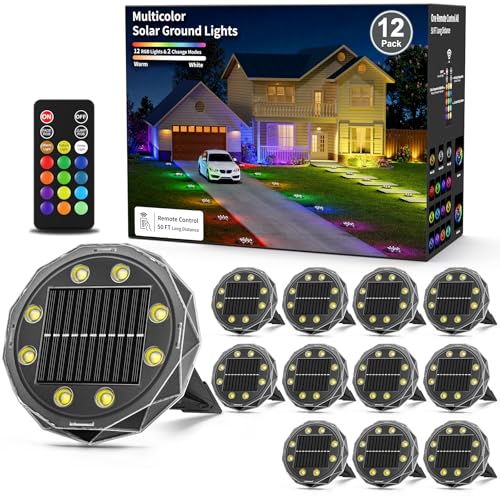 Solar Ground Lights with Remote Control 50ft,IP67 Waterproof Solar Garden 15 Multi Color...