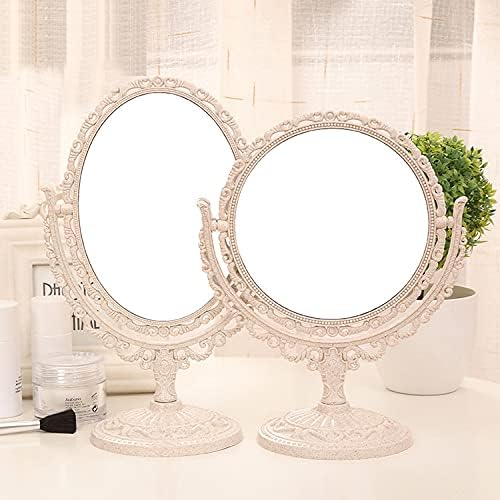 XPXKJ 7-Inch Tabletop Vanity Makeup Mirror with 3X Magnification Double-Sided Rotatable Dresser Mirror Bathroom Bedroom Dressing Beauty Mirror(Round, Beige)