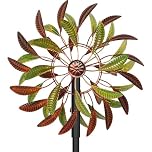 Wind Spinners Outdoor, Kinetic Wind Spinner,Yard Art Windmill with Metal Stake,Vintage Metal Wind Sculptures & Spinners,Waterproof Pinwheels Large Wind Spinner for Yard and Garden (Brown+Green)