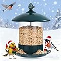 Gbekery Metal Bird Feeders for Outdoors Hanging, Weather Resistant Wild Bird Feeder with 360 Degree Feeding Tray, Green