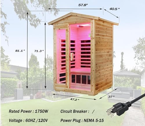Image of LTCCDSS Full Spectrum Outdoor Infrared Sauna 2 Person, Fir Wood Far Infrared Low EMF Sauna Room for Home, Withstand Outdoor Temp -5℉-104℉| Chromotherapys-Bluetooth Speakers