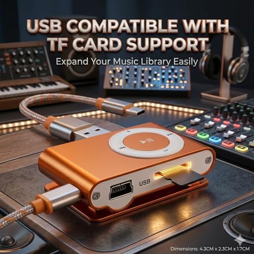 Image of Drumstone 𝟏𝟓-𝐘𝐞𝐚𝐫 𝐖𝐚𝐫𝐫𝐚𝐧𝐭𝐲 Handy Metal MP3 Player with TF Card Slot USB Compatibility Compact Portable Orange Music Player for Exercise Relaxation Travel Audio Use