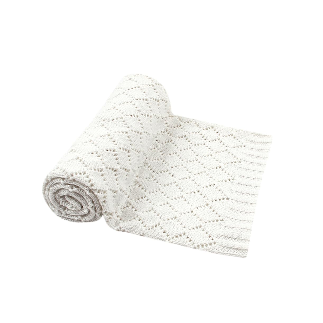 BESTonZON Coperta Neonata Invernale in Cotone Lavorato a Maglia Bianco | Sottile, Traforata, Uso Indoor per Inverno, Finitura Intrecciata Adatta al Bebè