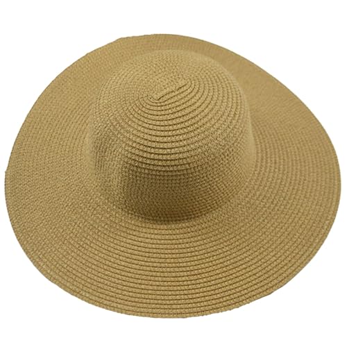 Luckywaqng Sombrero de sol de gran tamaño con diamantes de imitación liso, 14 cm, sombrero de playa de viaje, plegable para hombre, caqui, Talla única
