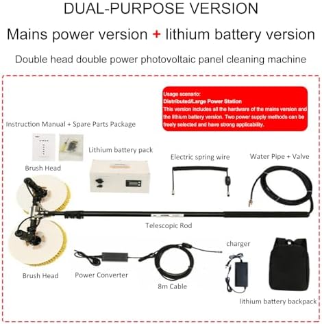 Solar Panel Cleaning Kit - Automatic Rotary Brush with Dual Heads, Adjustable Extension Rod, Lithium Battery for Effective Roof and Window Cleaning