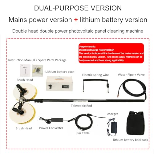 Genérico Cepillo eléctrico Giratorio para la Limpieza de Paneles solares con Varilla de extensión Ajustable: Ideal para un Mantenimiento eficiente de Ventanas y Paneles solares, fácil de Usar, durade