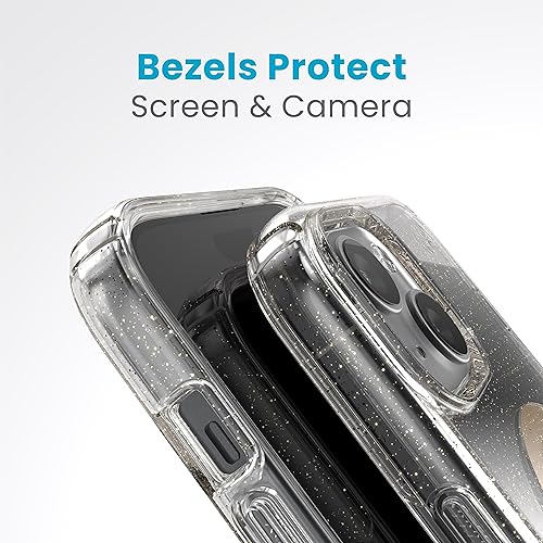 Image of Speck Clear iPhone 15 Case MagSafe - Slim Phone Case - 6.1 inch - Compatible with iPhone 14 & 13 - Presidio Lux Clear /Gold Glitter /Beige