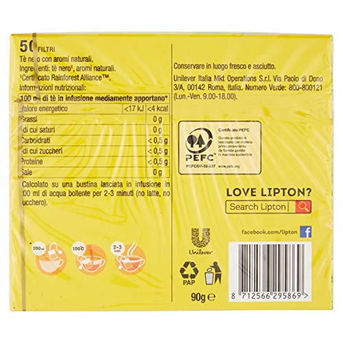 Lipton Tè Nero 50 Filtri, 90g