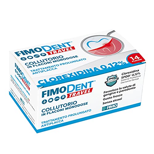 Fimodent enjuague bucal Monodosis - Clorhexidina 0,12% con SPDD (Sistema de Protección de Discrepancias Dentales) y agradable sabor a menta - Tratamiento antiplaca y antibacteriano - 14 de 10mL