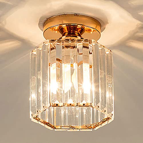 Petit Lustre Plafonnier Cristal Hexagone Noir Or Lampe de Plafond pour Chambre Couloir Cuisine