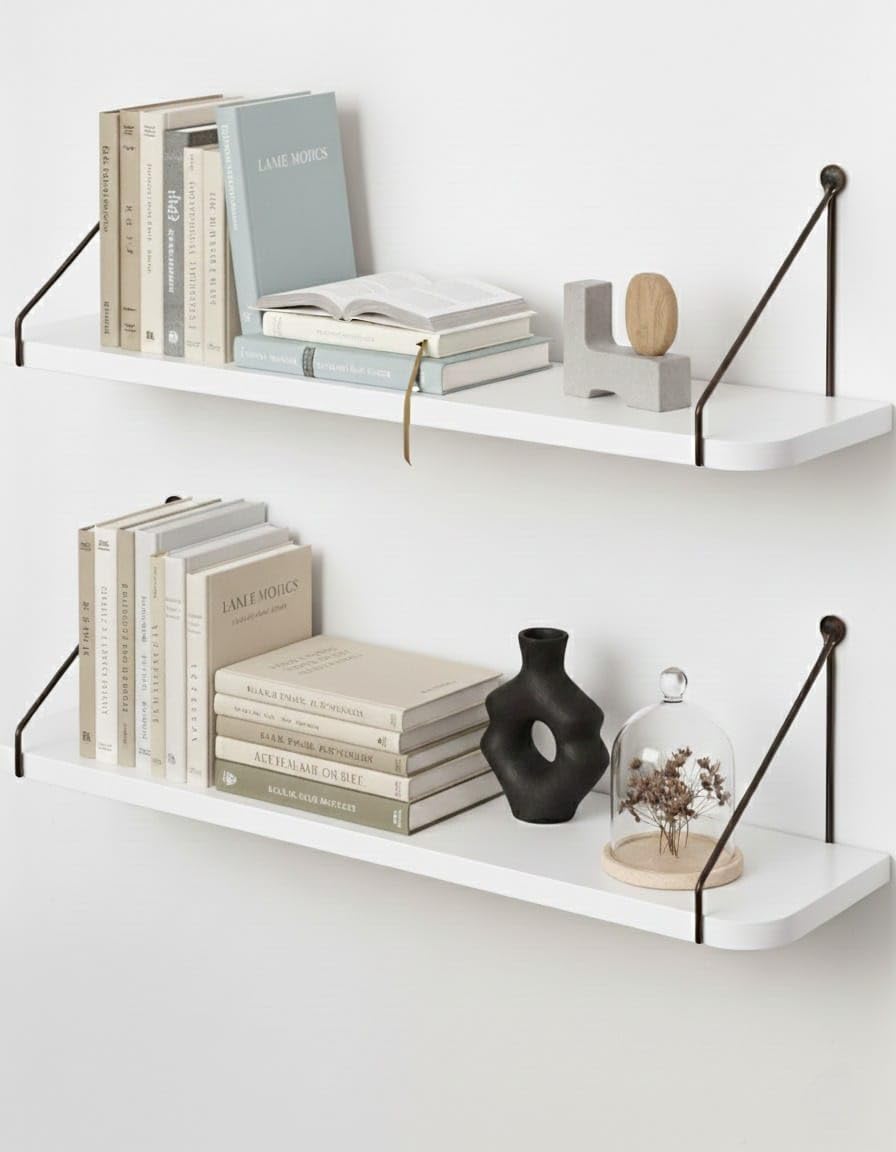 Deion Wooden Wall Shelf for Living Room & Bedroom | Wall Mounted Floating Shelf for Home Decor, Books, Plants & Showpieces | Engineered Wood Display Rack – 19x6x6 inch (Set of 2) (White)-image-46