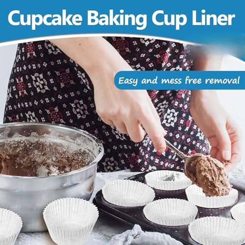 Image of Cupcake Paper Cups & Cup Cake Paper Mould - 100 Pack White Standard 11cm Muffin Cups | 45 GSM Greaseproof Cupcake Liners for Baking | Oven-Safe Muffin Liners for Home Bakers & Parties