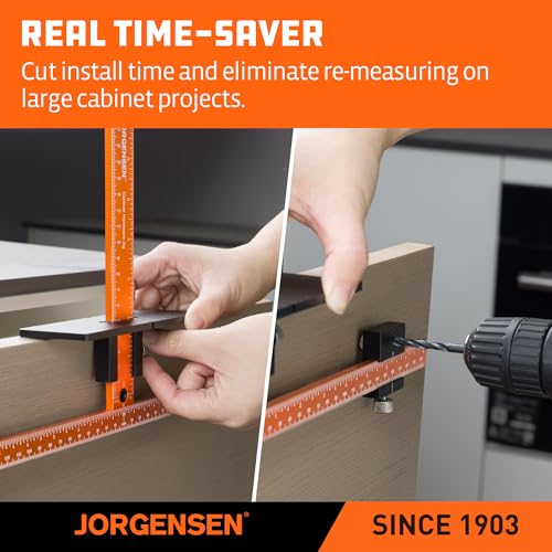 Image of JORGENSEN Cabinet Hardware Jig Tool - Aluminum Alloy & Double Scale Cabinet Handle Jig Template, Professional for Installing Door Drawer Front Knobs Handles & Pulls with 5mm Alignment Drilled Hole