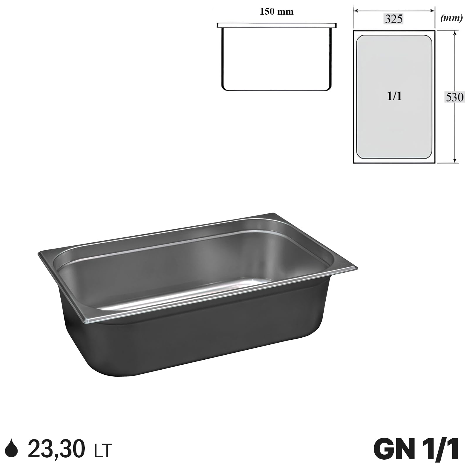 Comas Gastronorm-Backblech GN 1/1, 530 x 325 mm, Edelstahl, flacher Rand, stapelbar, strapazierfähig, Behälter für Backofen, Kühlschrank, professionell, Catering, Silber (H20 mm)