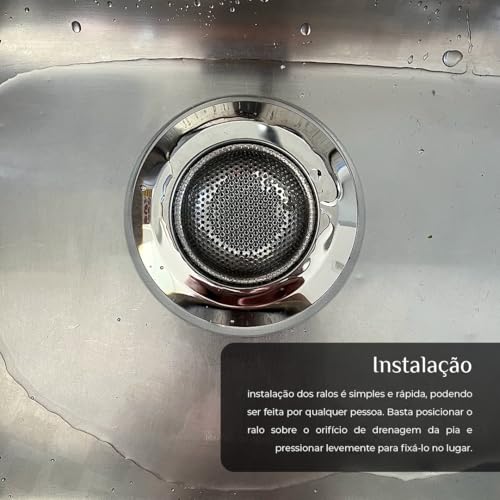 Kit 2 Ralos de Pia 11,5cm Inox Premium Previne Entupimentos em Pias em Geral Segura Sujeiras Não Enf