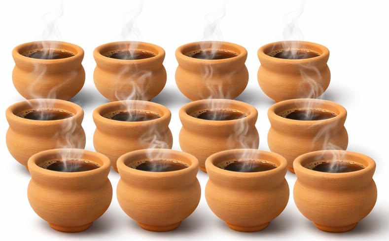 Housetronics Clay Mitti Teacup Set of 12 (120ml Each) – Natural Terracotta Chai Cups in Gift Box – Traditional Earthenware Tea Cups for Home, Office, Parties, Diwali & Festive Gifting