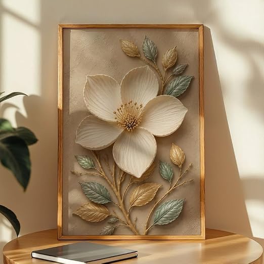 Image of NoWorries Floral Botanical Wall Painting with Frame | Premium Textured Flower & Leaf Artwork, Pastel Nature Wall Decor Framed for Living Room Bedroom Office and Home Decoration (Art-4,10x13inch)