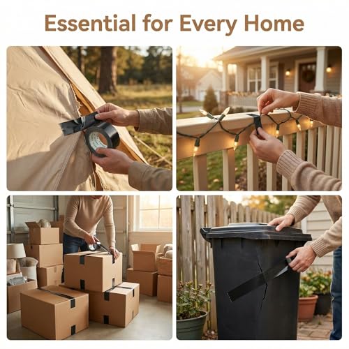 Image of 3-Pack Duct Tape Heavy Duty, 9 Mil Thickness, 2 Inch x 30 Yards, Waterproof Strong Adhesive, Flexible,No Residue, Tear by Hand, Multi-Use for Repairs, DIY, Industrial & Home (Black)