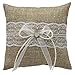 ZauberDeko Ringkissen Hochzeit Polyester Jute Braun Spitze Herz Trauringe Kissen Accessoire 12,5cm