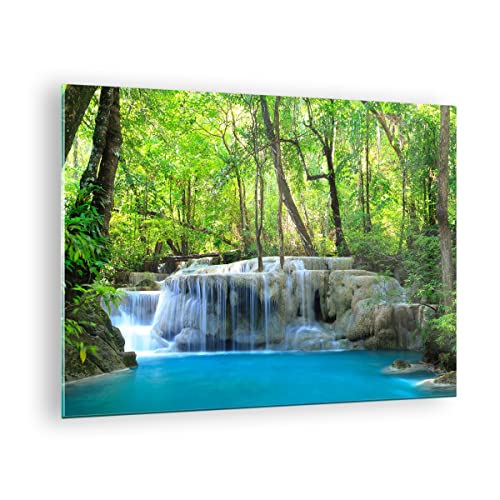 Vidrios decorativos Cascada bosque medio ambiente Cuadro Sobre Vidrio Moderno 70x50cm Decoracion Salon Dormitorio Cocina Cuadros Pared Impresiones Impresión en Cristal Wall Art Prints GAA70x50-2664