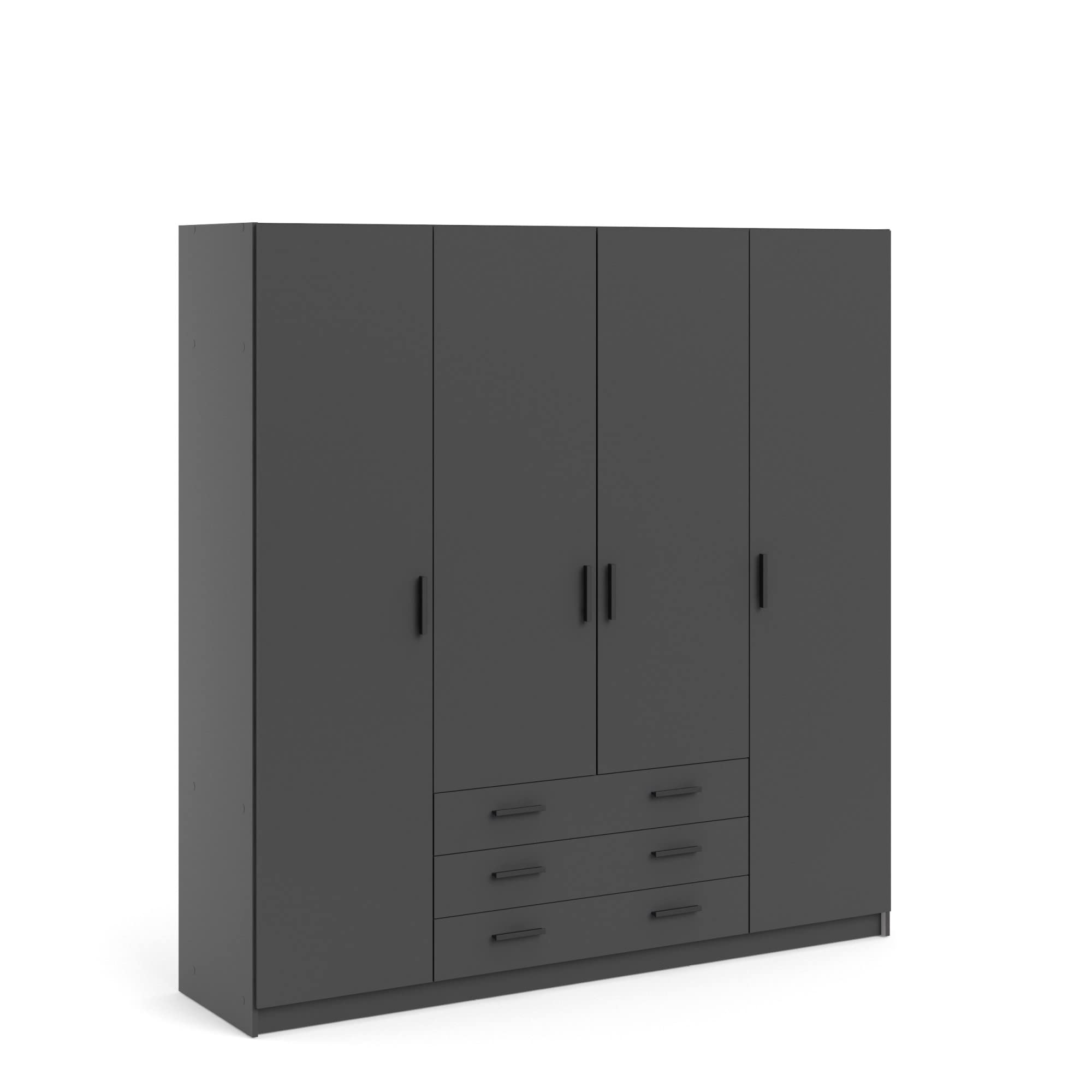Armoire VEGA - D�cor Gris anthracite - 4 portes + 3 tiroirs - L 195,5 x P 49,6 x H 200,4 cm