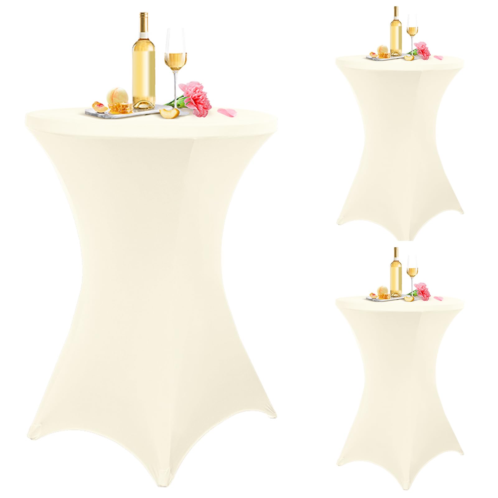Pesonlook Lot de 3 nappes à Coins carrés Extensibles en élasthanne - 81,3 x 109,2 cm - Beige - pour Table Haute, Cocktail - pour Bar, Mariage, Cocktail, Banquet (Beige)