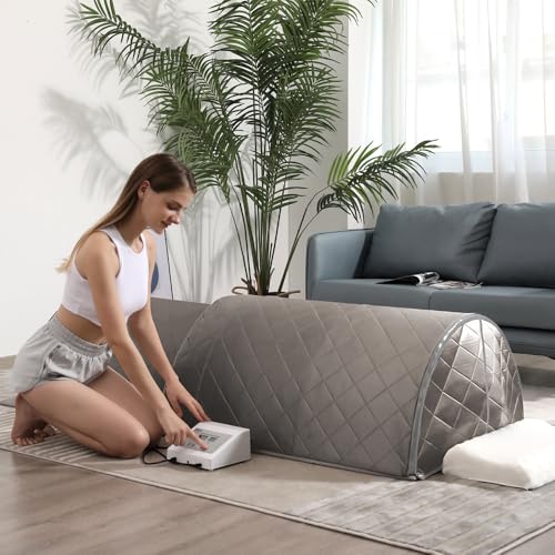 Image of ZONEMEL Personal Infrared Sauna Dome for Home Spa, 360 Degree Coverage Lying Down Hot Carbon Sauna, Portable Full Body Sauna with Pillows and Mat, Dry Heat