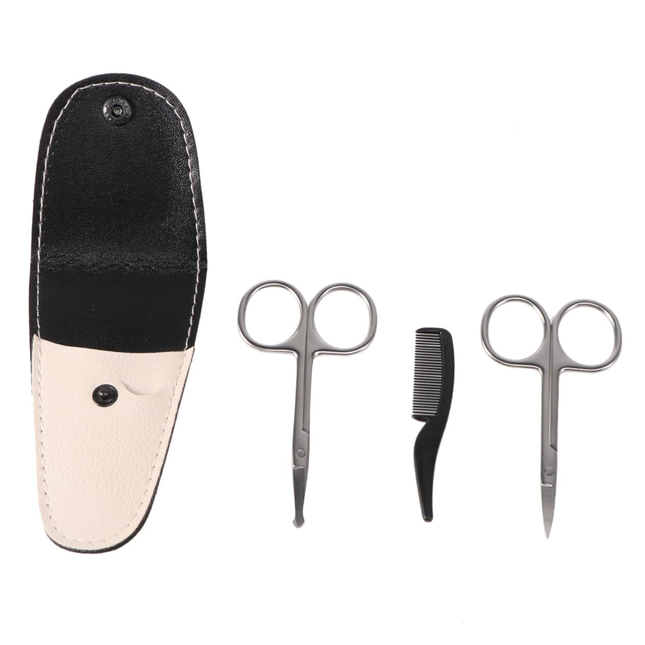 minkissy 12pezzi Forbici Per Barba e Ritocco Naso Acciaio Inossidabile Include Forbici Punta e Rotonde Custodia Pelle Bianca e Piccolo Pettine Kit Professionale Per Toelettatura Uomo