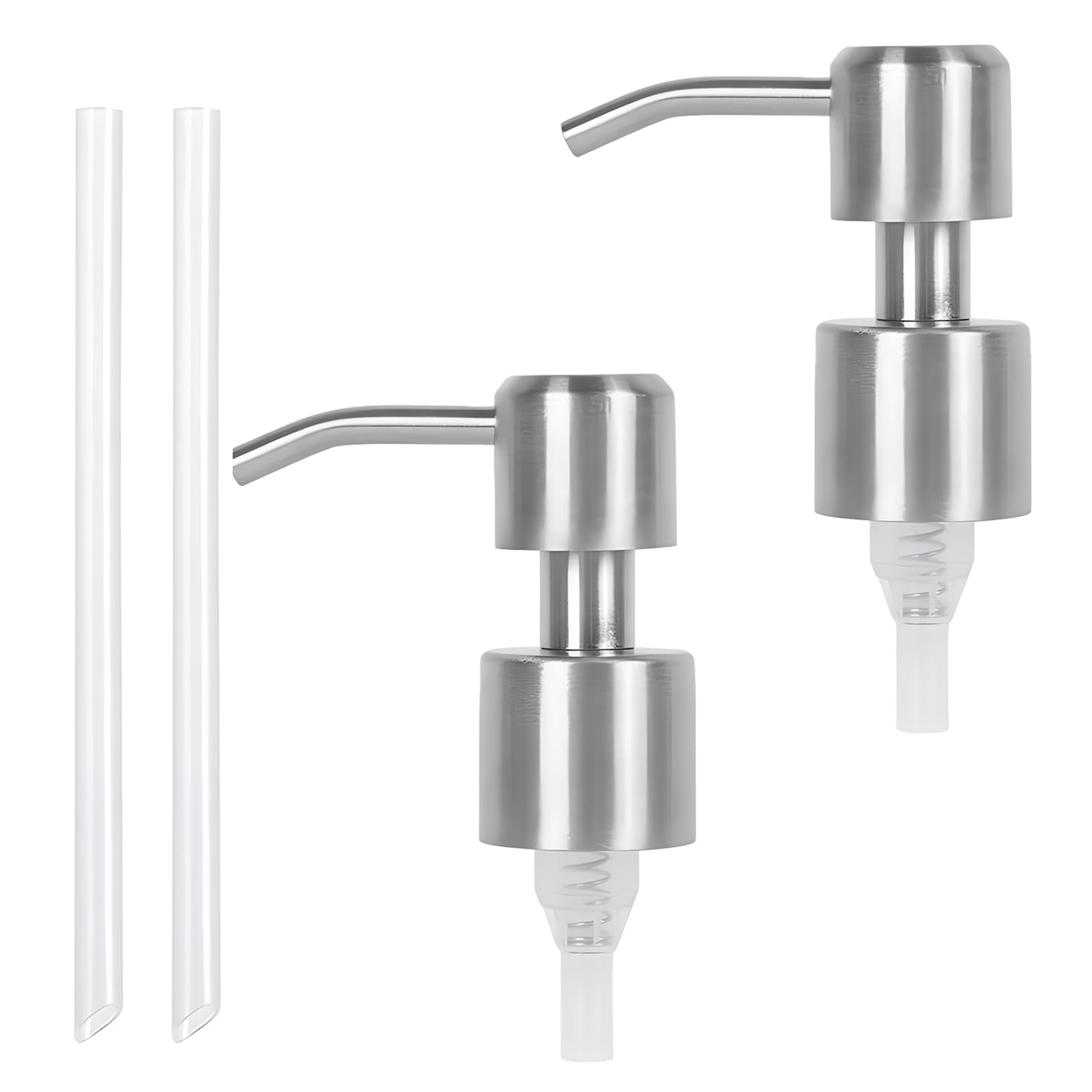 Makoto Nobu Silver 2 Pack Lotion Soap Dispenser Pump Replacement Soap Pump Dispenser Head,Stainless Steel Liquid Soap Dispenser Pump,Replacement Spare For Standard 28/400 (26 Mm - 28Mm) Neck Size(Silver)