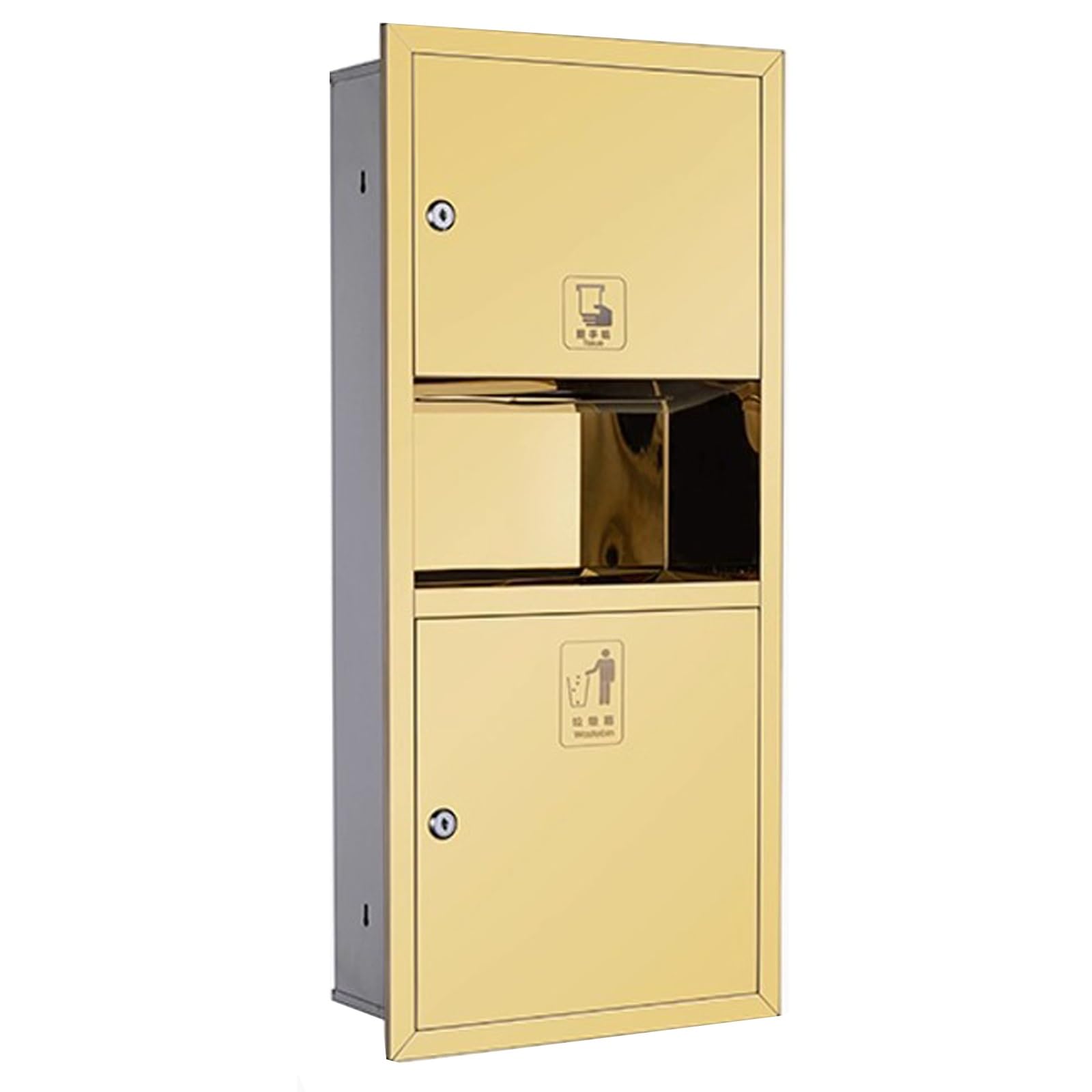 Dispensador Papel Secamanos de Acero Inoxidable 304 con Cubo Basura, Dispensador de Papel Manos, para Baño, Ideal para Hoteles, Centros Comerciales y Aeropuertos(Gold,750x345x145mm)