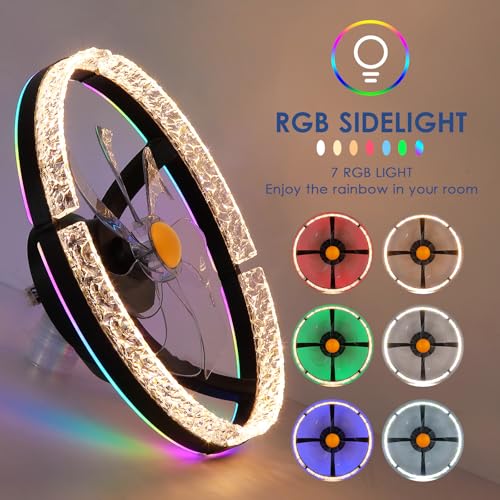Image of Mpayel 20 inch Low Profile Ceiling Fan with RGB Light - Modern Bladeless Flush Mount Ceiling Fan with Remote, Quiet DC Motor, 6 Speeds, 3CCT Dimmable LED Light for Kids Room, Bedroom & Bunk Beds