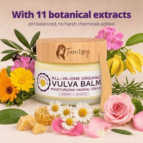 Image of Vulva Balm for Vaginal Dryness, Itching & Irritation - Organic Intimate Vaginal Moisturizer with Calendula & 11 Botanicals (No Mint, 2oz) - Menopause & Sensitive Skin Care - Soothes Redness & Chafing