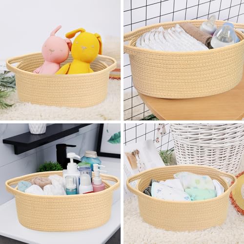 Image of ABenkle Small Basket with Handles, Boho Decorative Rope Woven Dog Cat Toy Storage Bin Shelf Storage Organizer, Easter Christmas Gift Basket, 12 inchx8 inchx5 inch
