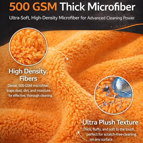 Image of Cutting EDGE 500 GSM - Set of 2 - Coral Fleece Microfiber Cloth (40 x 40 cm), Ultra Soft Thick Lint-Free & Scratch-Free Towel for Car Cleaning, Drying, Polishing & Detailing (Orange)