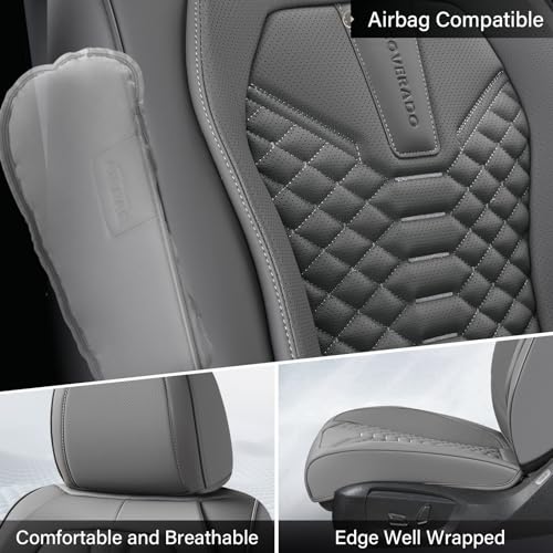 Image of Coverado Car Seat Covers Full Set, Nappa Leather Seat Covers for Cars, 5 Seats Universal Waterproof Seat Covers, Front and Back Car Seat Protector, Automotive Seat Covers Fit for Most Cars, Gray
