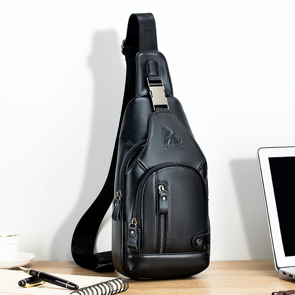pundarika brusttasche herren leder klein sling bag,männertasche Echtes Leder crossbody umhängetasche herren,tasche schultertasch multifunktional,Verstellbarer Schultergurt