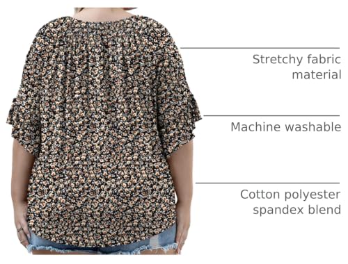 Image of Micoson Womens Plus Size Tops 3 /4 Ruffle Sleeve Crewneck Pleated Shirts