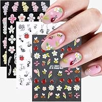 Fcozpjk Ladybugs Nail Stickers Bees Ants Snails Daisy 5D Embossed Flowers Nail Stickers Cute Cartoon Insects Animals Nail Decals Ladybird Stickers for Nail Art Butterfly Nail Charms Nail Decoration