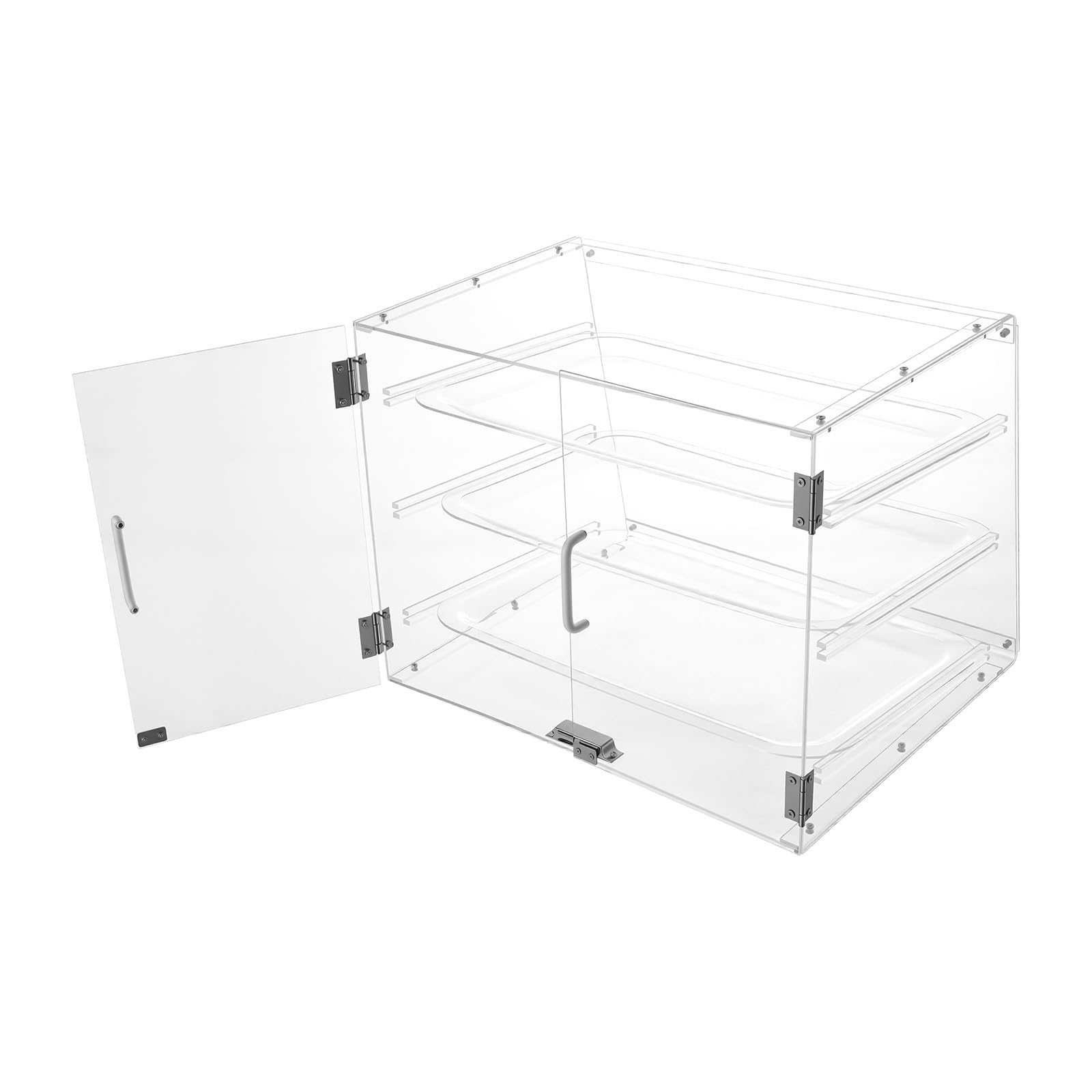 Gebäck-Vitrine 3-stöckige Bäckerei-Vitrine aus Acryl Abnehmbare Regale Magnetverschluss 54 x 44 x 42 cm Lebensmittelbox für Brot, Dessert, Kekse, Backen