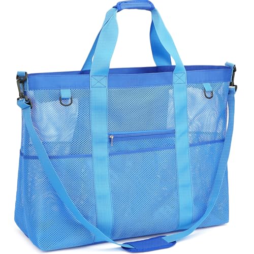 Image of Fammart Mesh Beach Bag for Women, Large Beach Toy Pool Bag with Zipper Pocket, SandProof Cruise Essentials 2026 Family Travel