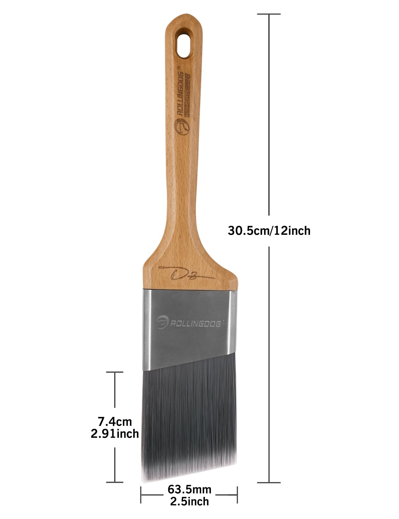 ROLLINGDOG Pincel profesional para paredes – Brocha de pintura angular de 2.5 pulgadas, pinceles de pintura de pared, fácil de limpiar filamento suave