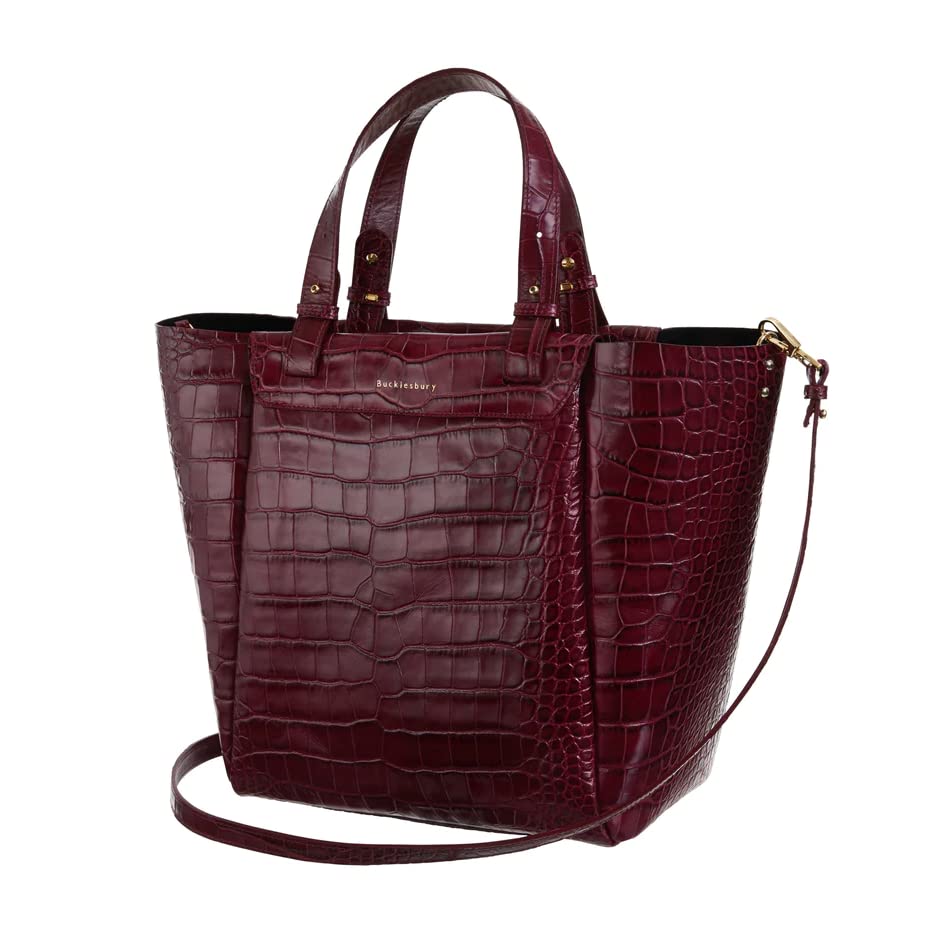 Miniatura 2 de Burgundy Croc-Embossed Italian Leather Tote Handbag