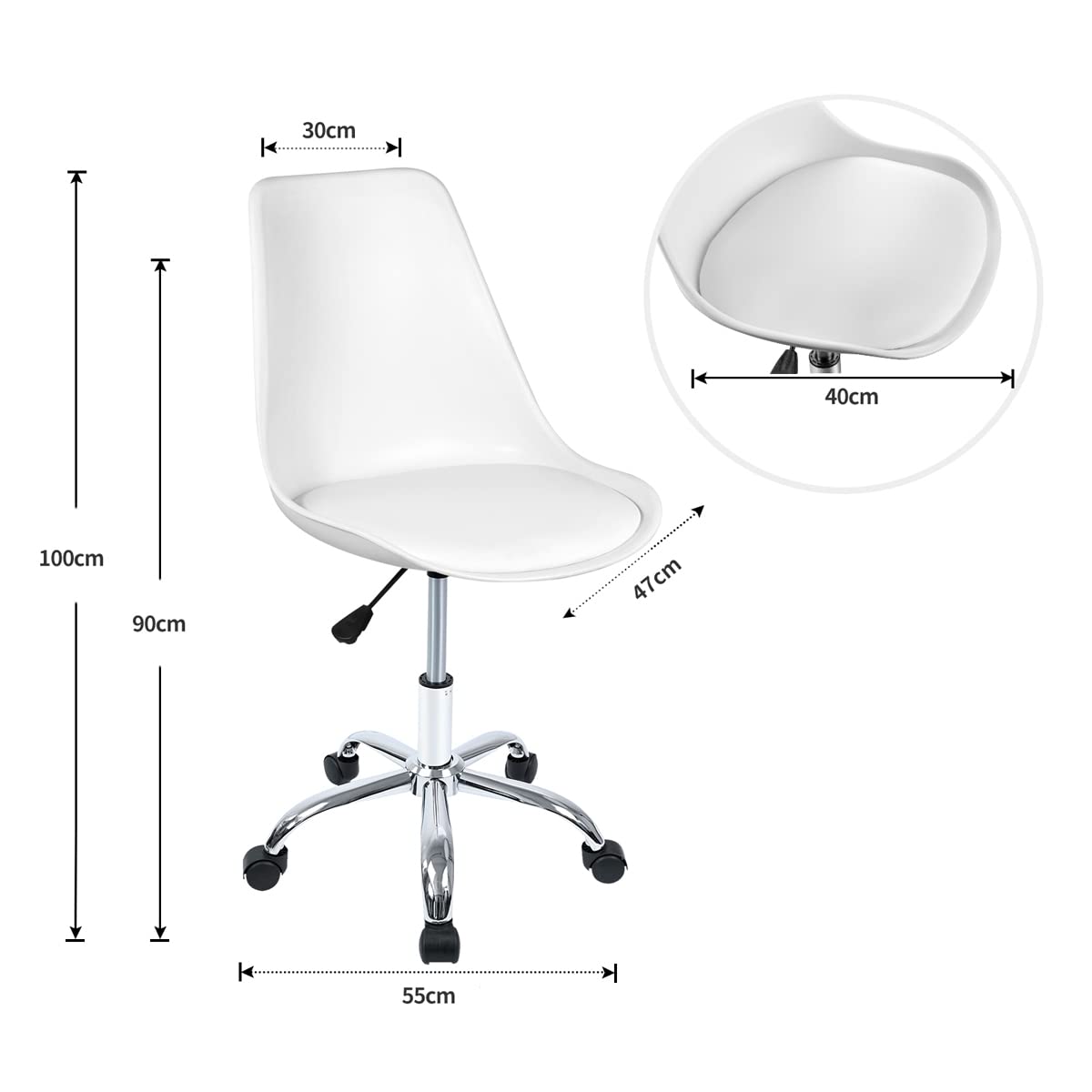 T-LOVENDO.ES Silla de Escritorio u Oficina sin reposabrazos con diseño Moderno y ergonómico | Asiento Acolchado | Altura Regulable (Blanco)