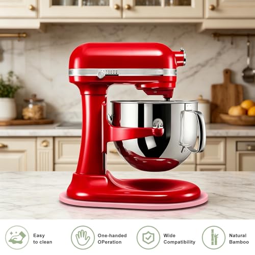 Image of Mixer Slider for Kitchen Aid 5-8 Qt Bowl Lift Stand Mixer, Kitchen Appliance Wood Sliding Mat Countertop Storage Attachments, Mixer Accessories Sliding Tray Moving Board for Kitchen Aid, Pink