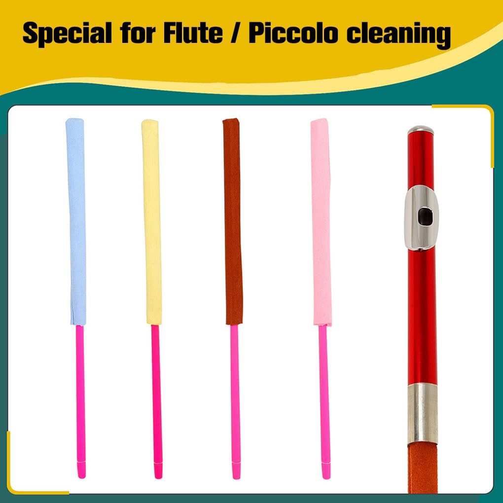 Juego de 5 palos de limpieza de flauta, paños de limpieza multicolor largos para instrumentos de viento de madera, accesorios para adultos y profesionales, color azul